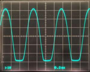 Oscilloscope trace of
                                asymmetrically clipped signal